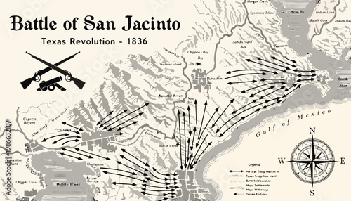 Battle of San Jacinto Texas Revolution map showing troop movements