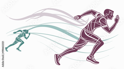 Two athletes sprinting with dynamic motion lines conveying speed and competition in a stylized illustration