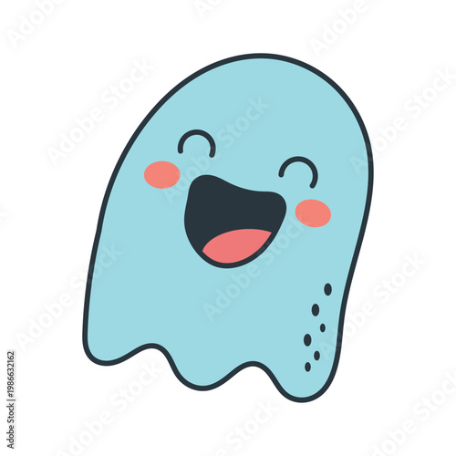 Cheerful Blue Ghost Character With Rosy Cheeks And Wide Smile