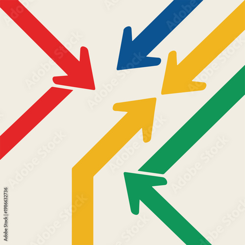Colorful arrows pointing in different directions on beige