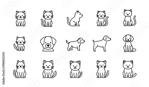 Cats and dogs pet icon set in simple flat style vector collection isolated on white background