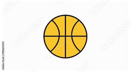 A yellow basketball with black contour lines is centered in a simple flat vector illustration style on a white background.