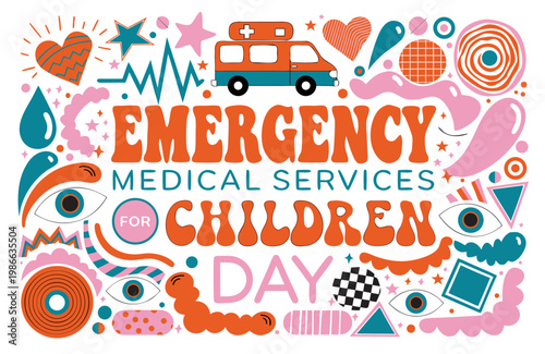 Emergency Medical Services for Children Day Vector Illustration Isolated on White Background, Medical Awareness Design