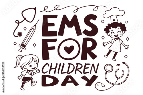 Emergency Medical Services for Children Day Vector Art, Kids Healthcare and Rescue Concept