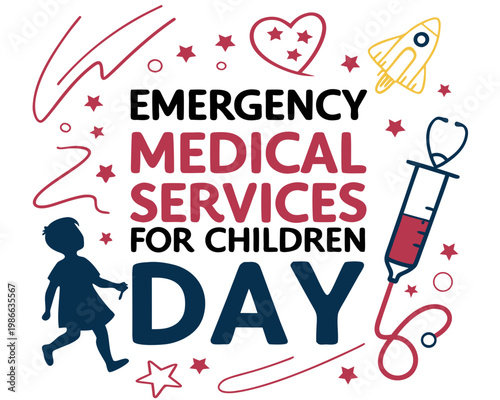 Emergency Medical Services for Children Day Vector Illustration, Pediatric Healthcare Awareness Design
