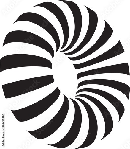 Black and white spiral optical illusion graphic design element