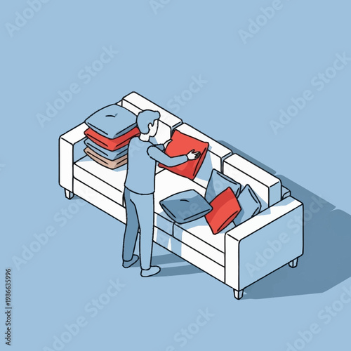 Man disassembling a white sectional sofa.