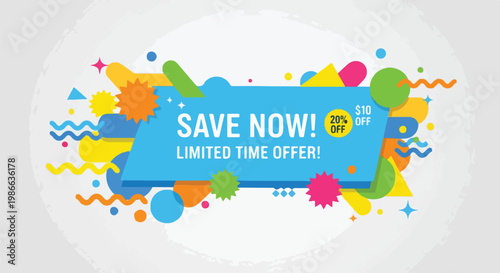 Colorful promotional banner with abstract shapes