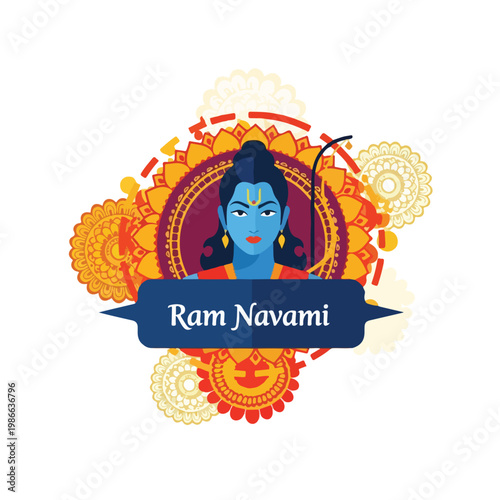 A blue-skinned man with black hair and a red and yellow mandala