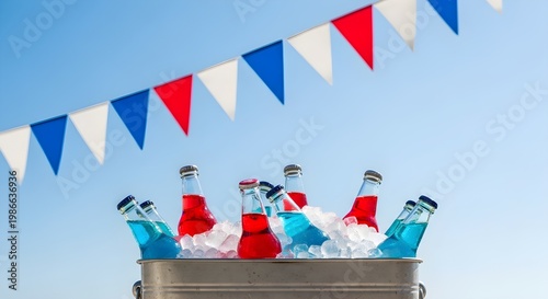 Happy 4th july celebration with cold drinks on ice outdoors