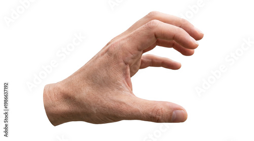 Fotografie Close-up of a Caucasian male hand reaching out with fingers curved, isolated on