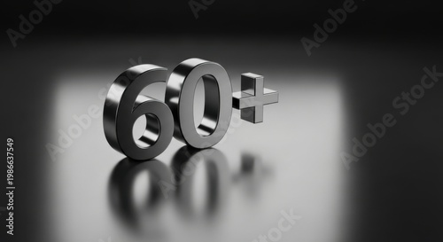 60 Plus Bold Metallic Numerals on Reflective Surface