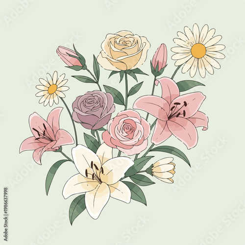 A bouquet of flowers with pink and white hues