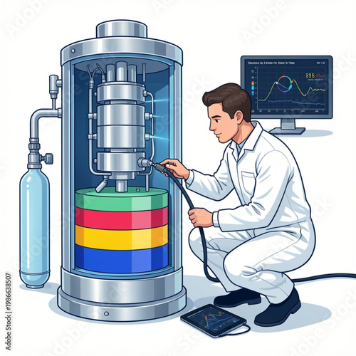 Engineer Working on Superconducting Qubit Calibration Inside Cryogenic Quantum Lab