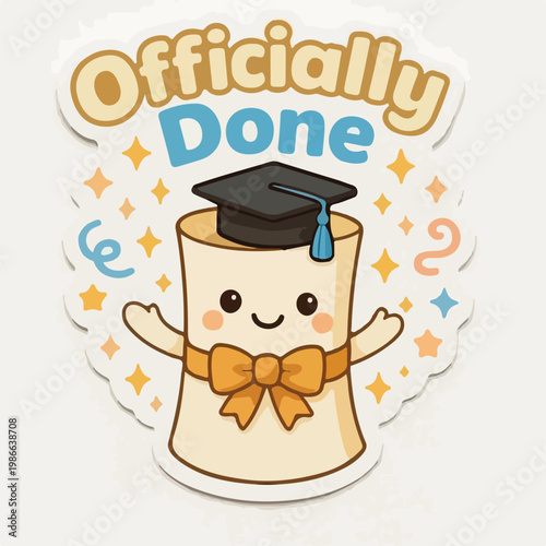 Officially Done Graduation Diploma Cartoon Illustration
