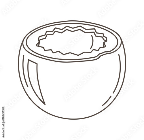 Line drawing of a ceramic bowl with a wavy rim and a handle on the side