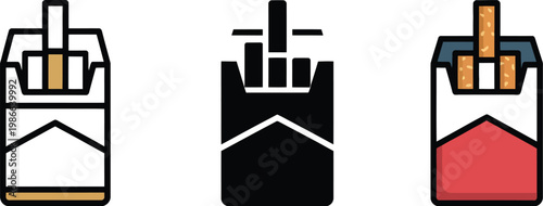 Cigarette pack icon vector, open cigarette box with filter cigar symbol for tobacco smoking addiction unhealthy lifestyle and warning concept design.
