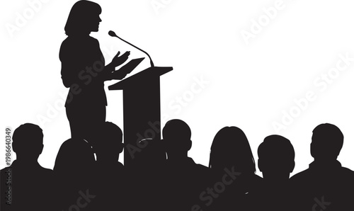 Woman Public Speaking at Presentation – Female Speaker Addressing Audience Group
