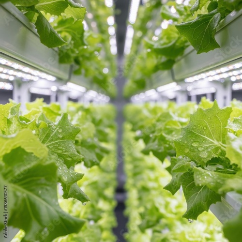 Fresh Green Lettuce Leaves Growing in Vertical Farm Rack