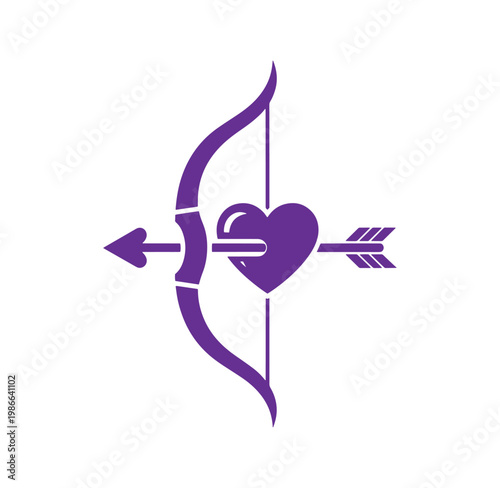 Purple heart pierced by an arrow through love symbol  romantic icon
