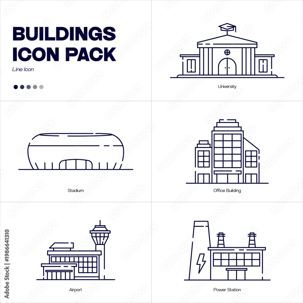 Fototapeta premium Collection of Outline Vector and icon building and landmark