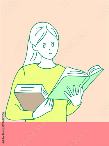 イラスト　本　勉強　学習　挿絵　ベクター	