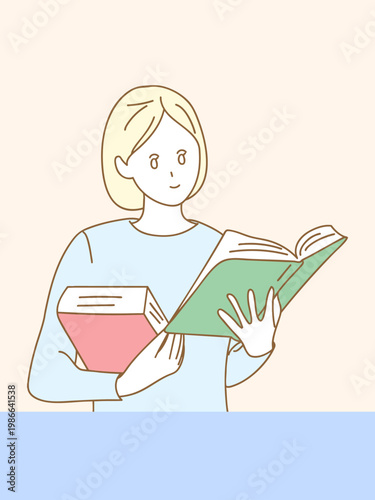 イラスト　本　勉強　学習　挿絵　ベクター	