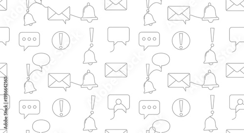 Communication Icons Seamless Pattern: Email, Message, Alert, Notification Bells