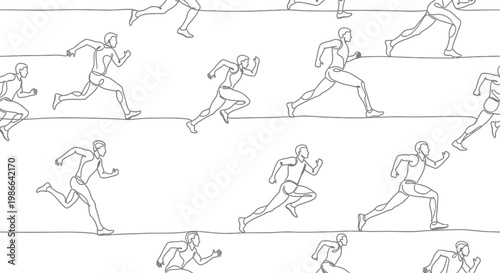 Continuous Line Drawing of Athletes Running, Sport Pattern, Healthy Lifestyle