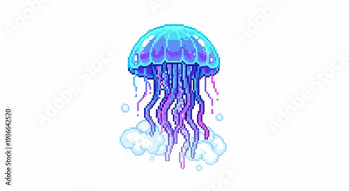 Vibrant Bioluminescent Jellyfish Floating in Deep Ocean Waters.