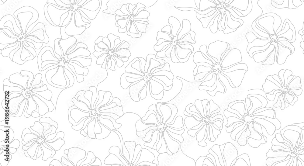 Fototapeta premium Minimalist floral pattern, line art flowers on white background, delicate botanical design