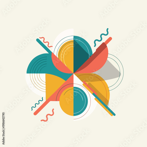 Abstract geometric shapes in yellow, green, orange
