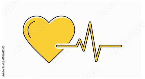 A yellow heart icon is depicted with a black heartbeat pulse line extending horizontally across the center of the image on a white background.