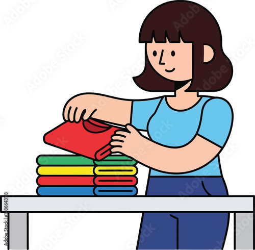 Woman Folding Clothes, Laundry Day, Domestic Chores, Household Tasks, Organization