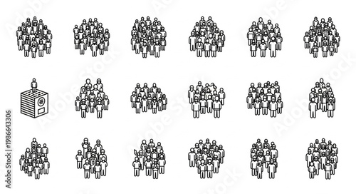 Collection of Crowd Illustrations in Black and White Style.