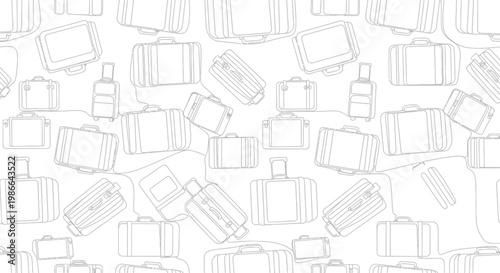 Seamless pattern of vintage travel luggage and suitcases, line art sketch
