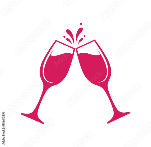 Two wine glasses clinking together with red liquid and splashes isolated on white background