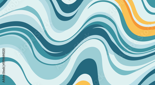 Abstract wavy pattern with teal, blue, and yellow hues