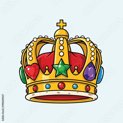 Colorful cartoon crown with jewels and cross