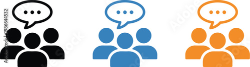 People communication icon set, colorful speech bubbles representing teamwork discussion social interaction customer support and community conversation concepts for modern design.