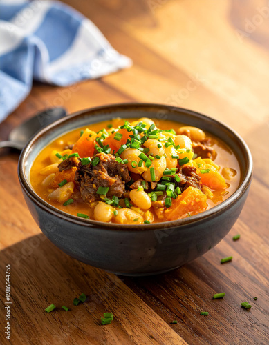 Locro tradicional argentino en cuenco moderno