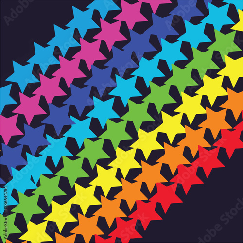 A vibrant rainbow-colored star pattern on a dark background