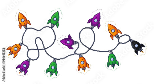 Whimsical Rocket Ship String Lights Decoration.