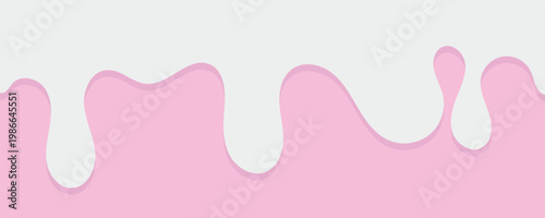 melting liquid cream drip background. Sweet strawberry milk or yogurt flowing border for dessert food concept. Vector Illustration