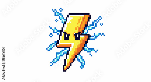 Pixel Art Lightning Bolt Character with Angry Face.