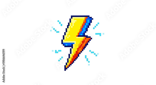 Pixel Art Lightning Bolt Icon Symbol.