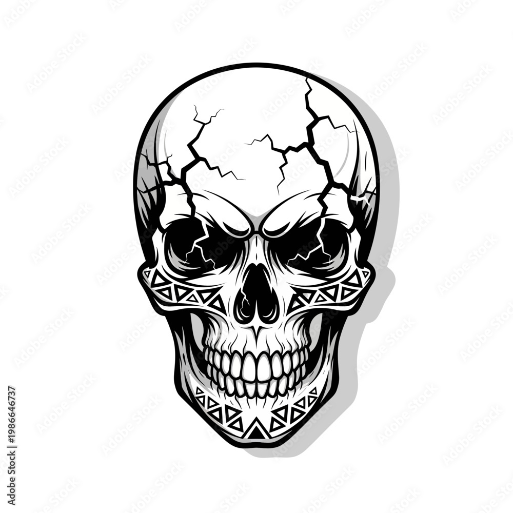 Obraz premium Cracked Human Skull with Tribal Markings