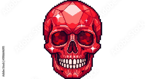 Pixelated Red Gemstone Skull Art.