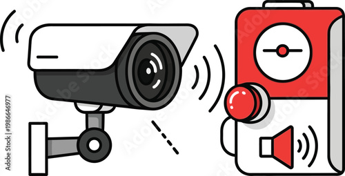 Security Camera and Alarm System Communication Concept Illustration