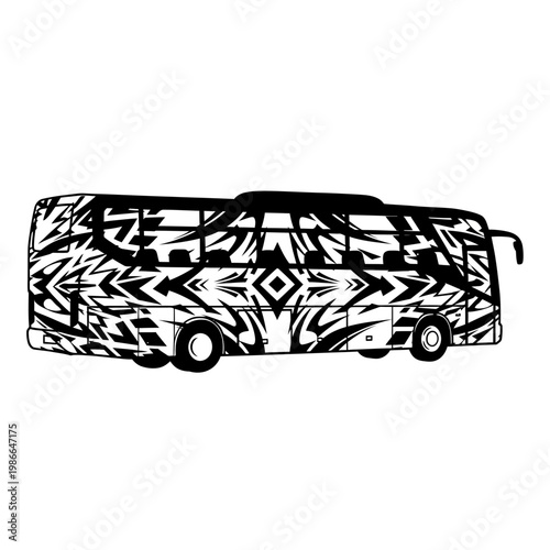 Modern Bus with Abstract Geometric Pattern Design